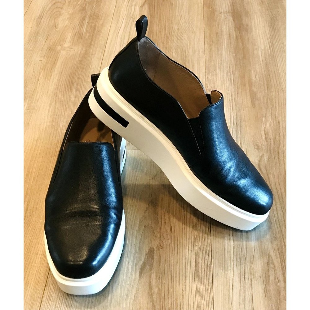 Paolo Linea Black Leather Platform Slip On Sneakers Size 7.5